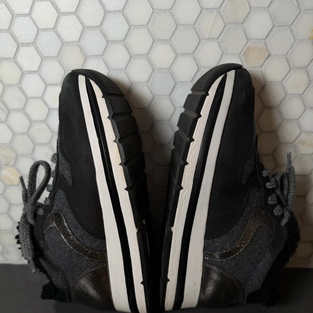 Voile Blanche Maran Fur Leather Shearling Platform Sneakers Black & Grey Sz 39